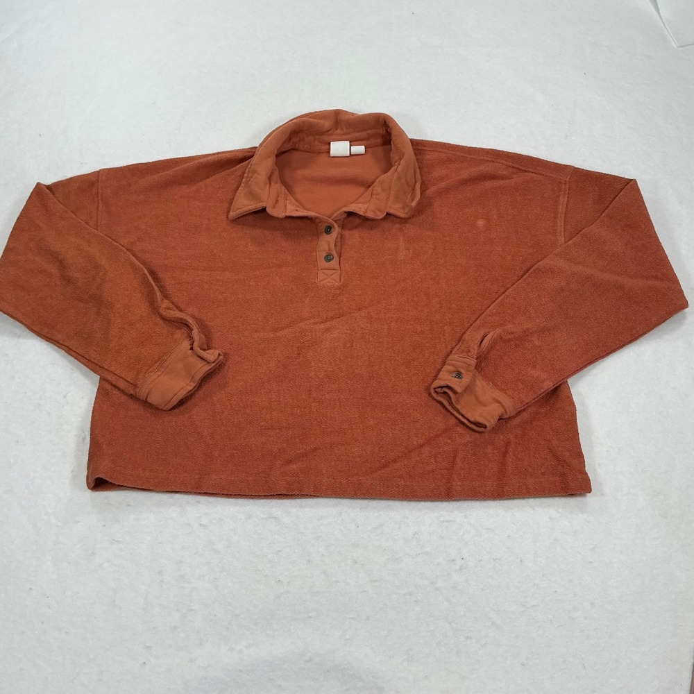 Roxy Organic Cotton French Terry Polo Sweatshirt Burnt Orange Large